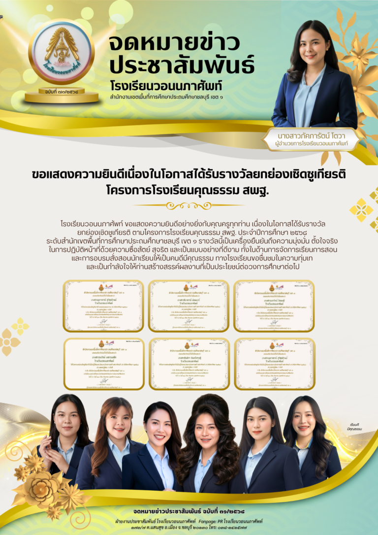 โรงเรียนวอนนภาศัพท์ ขอแสดงความยินดีอย่างยิ่งกับคุณครูทุกท่าน